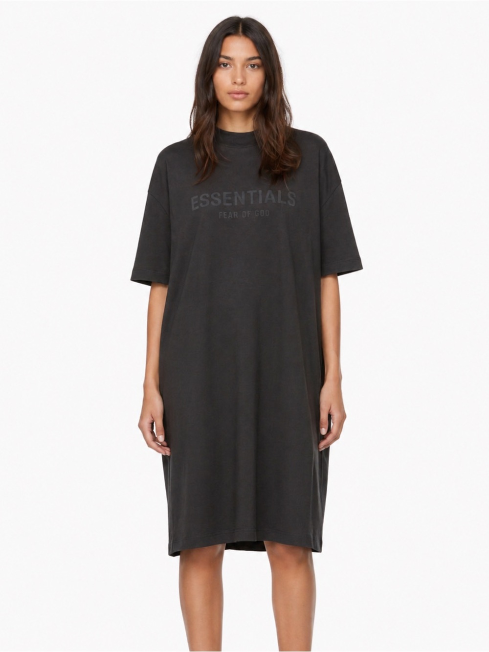 Essentials Fear of God Mock Neck Oversized T-Shirt Dress in Charcoal - Size XS